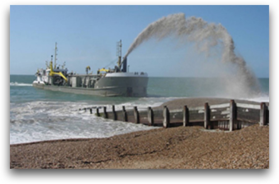 Dredging in use to put new sand onto a beach