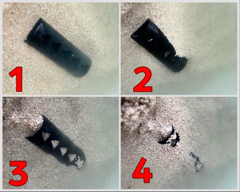 Wave simulation tank testing (before/during/after 60 minute wave test). Fig 6